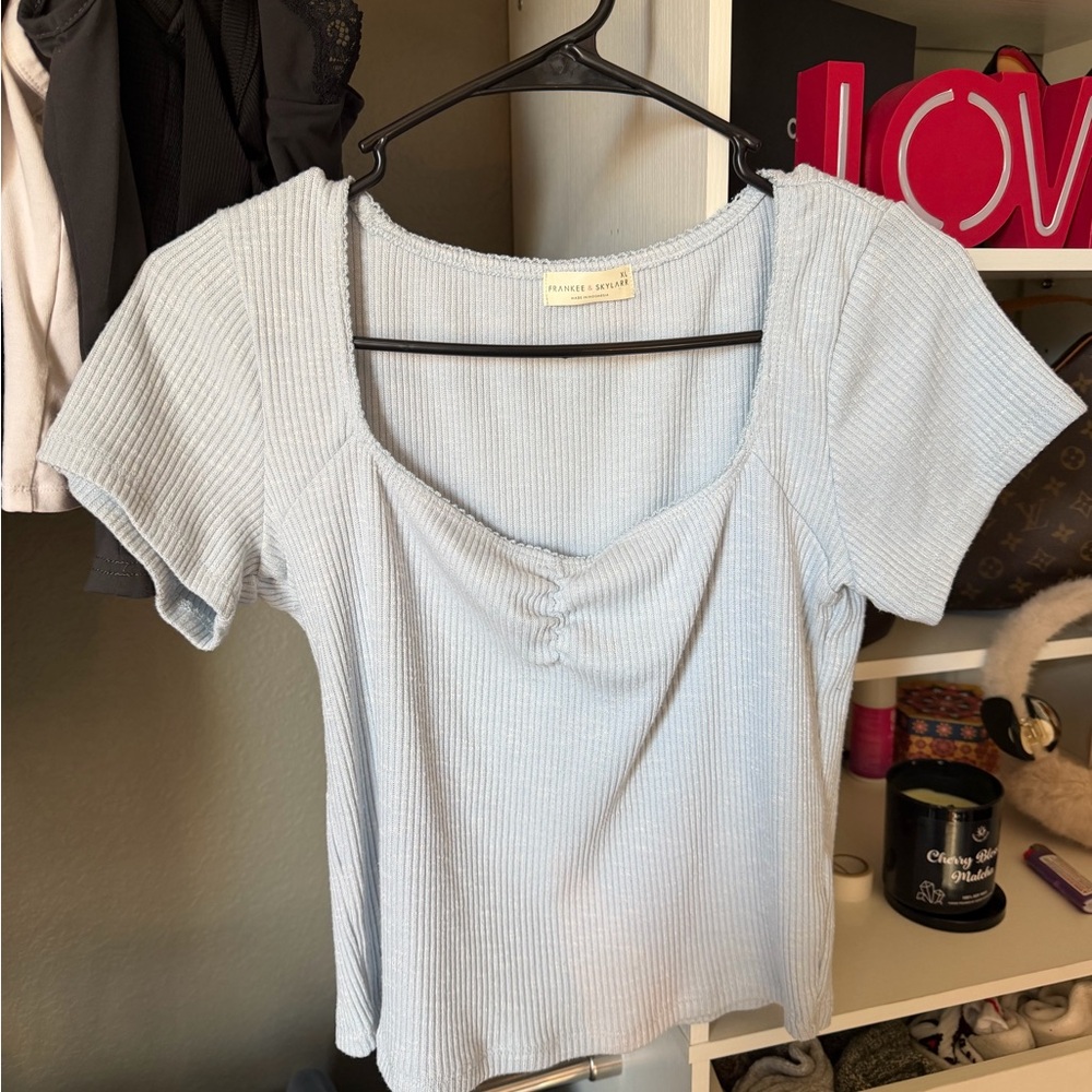 Frankee + Skylar Light Blue Ribbed Women's Top